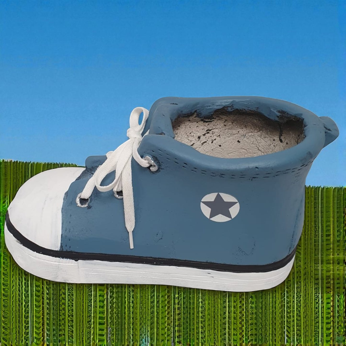 Fun Shoe Shaped Plant Pot – Blue Trainer Design Garden Planter 34cm