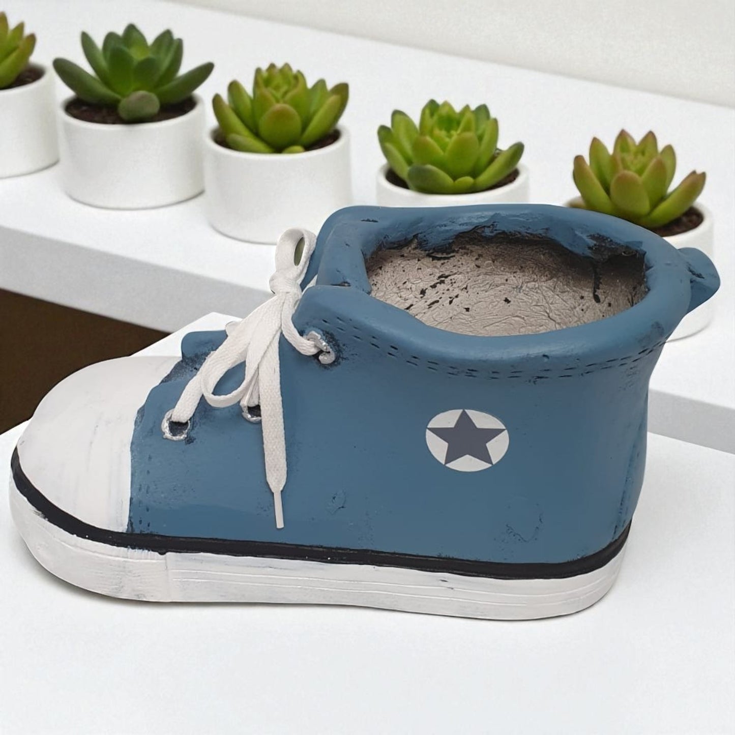 Fun Shoe Shaped Plant Pot – Blue Trainer Design Garden Planter 34cm