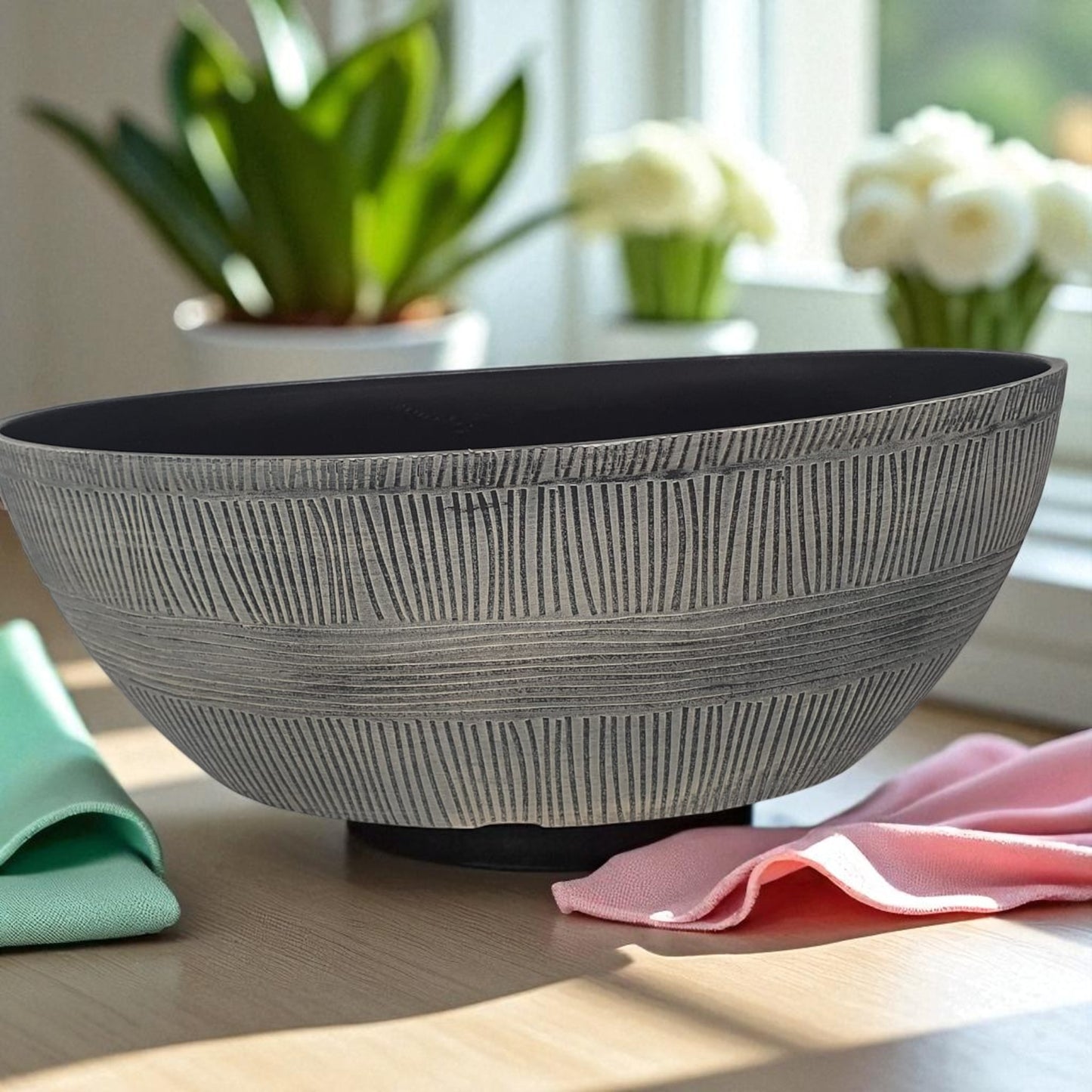 Sand Thatched Oval Bowl Planter 43cm – Bo Oval 17 | Single or Pack of 2