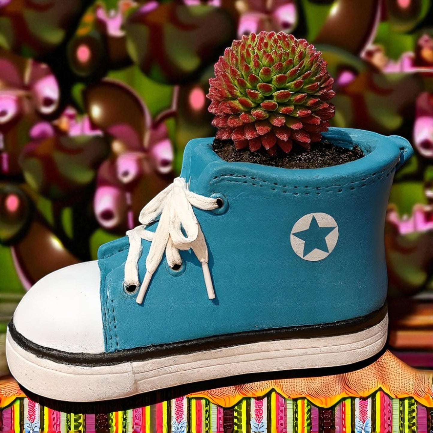 Fun Shoe Shaped Plant Pot – Blue Trainer Design Garden Planter 34cm