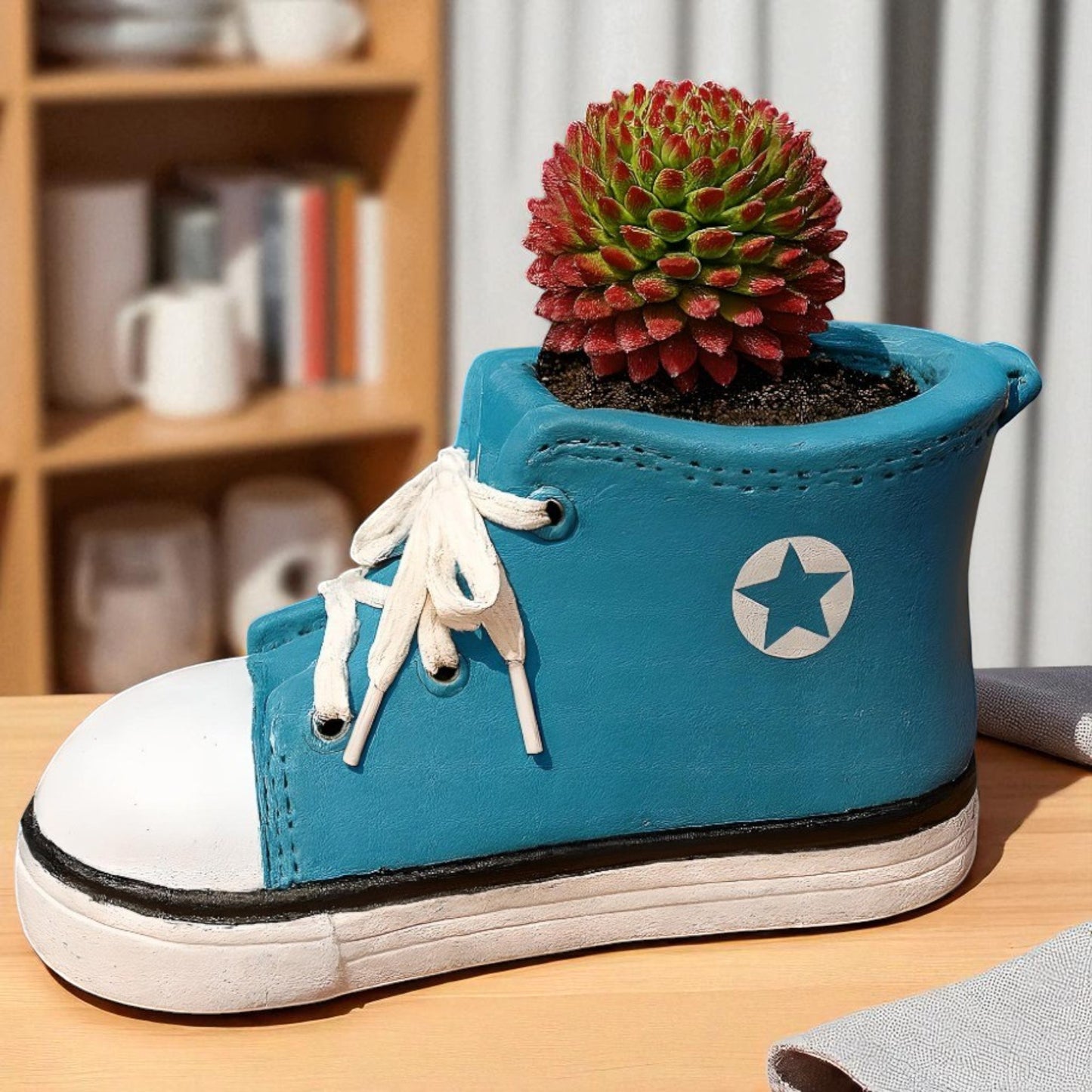 Fun Shoe Shaped Plant Pot – Blue Trainer Design Garden Planter 34cm