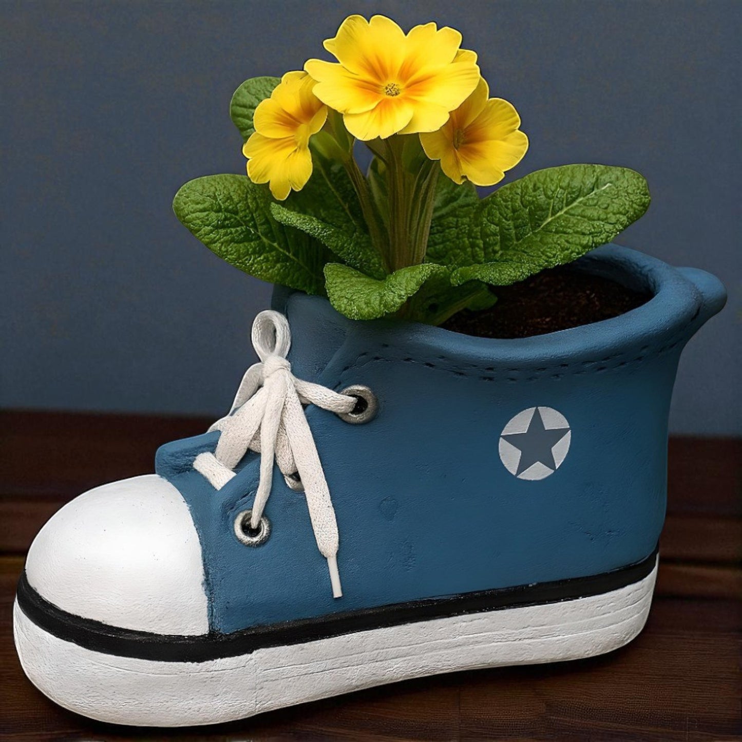 Fun Shoe Shaped Plant Pot – Blue Trainer Design Garden Planter 34cm