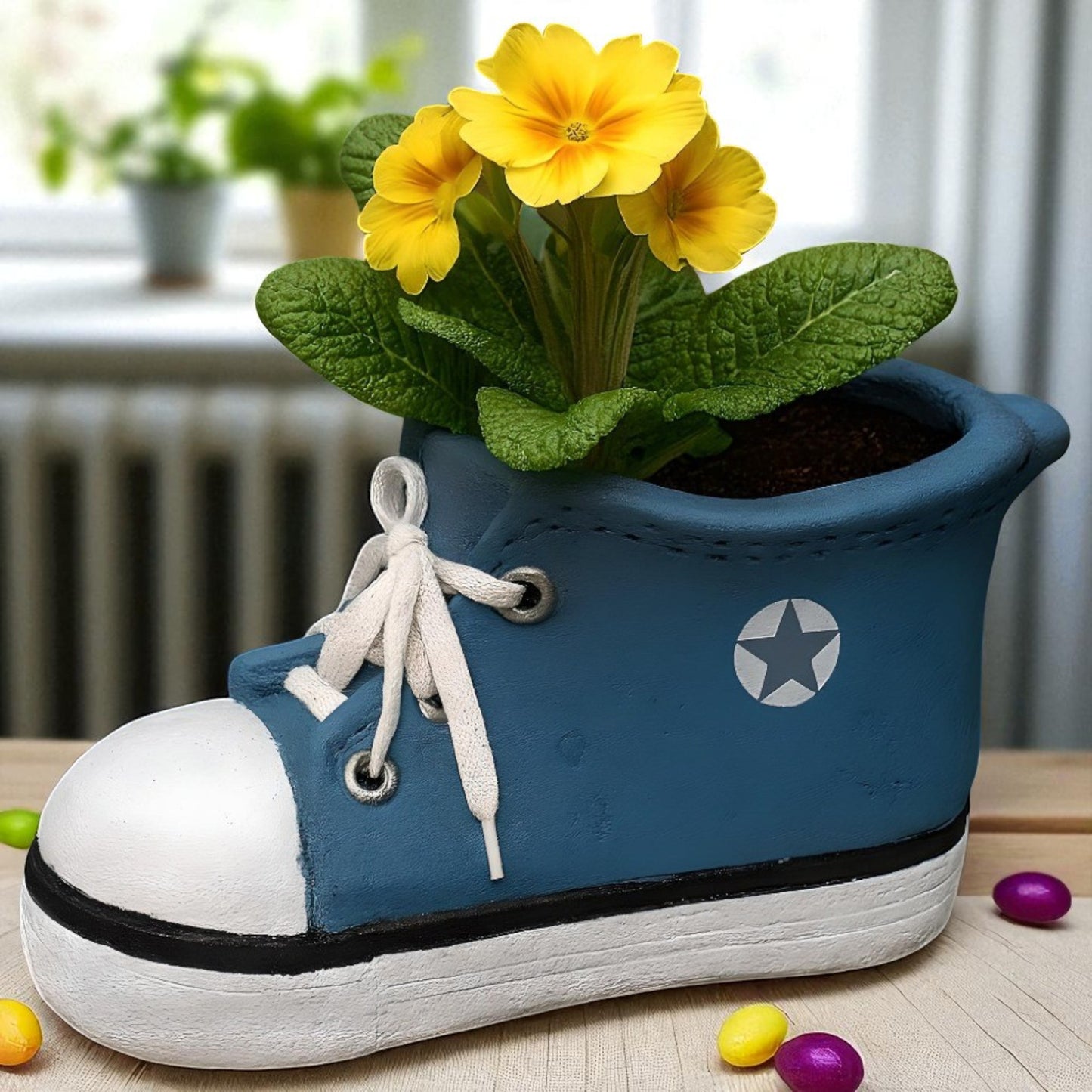 Fun Shoe Shaped Plant Pot – Blue Trainer Design Garden Planter 34cm