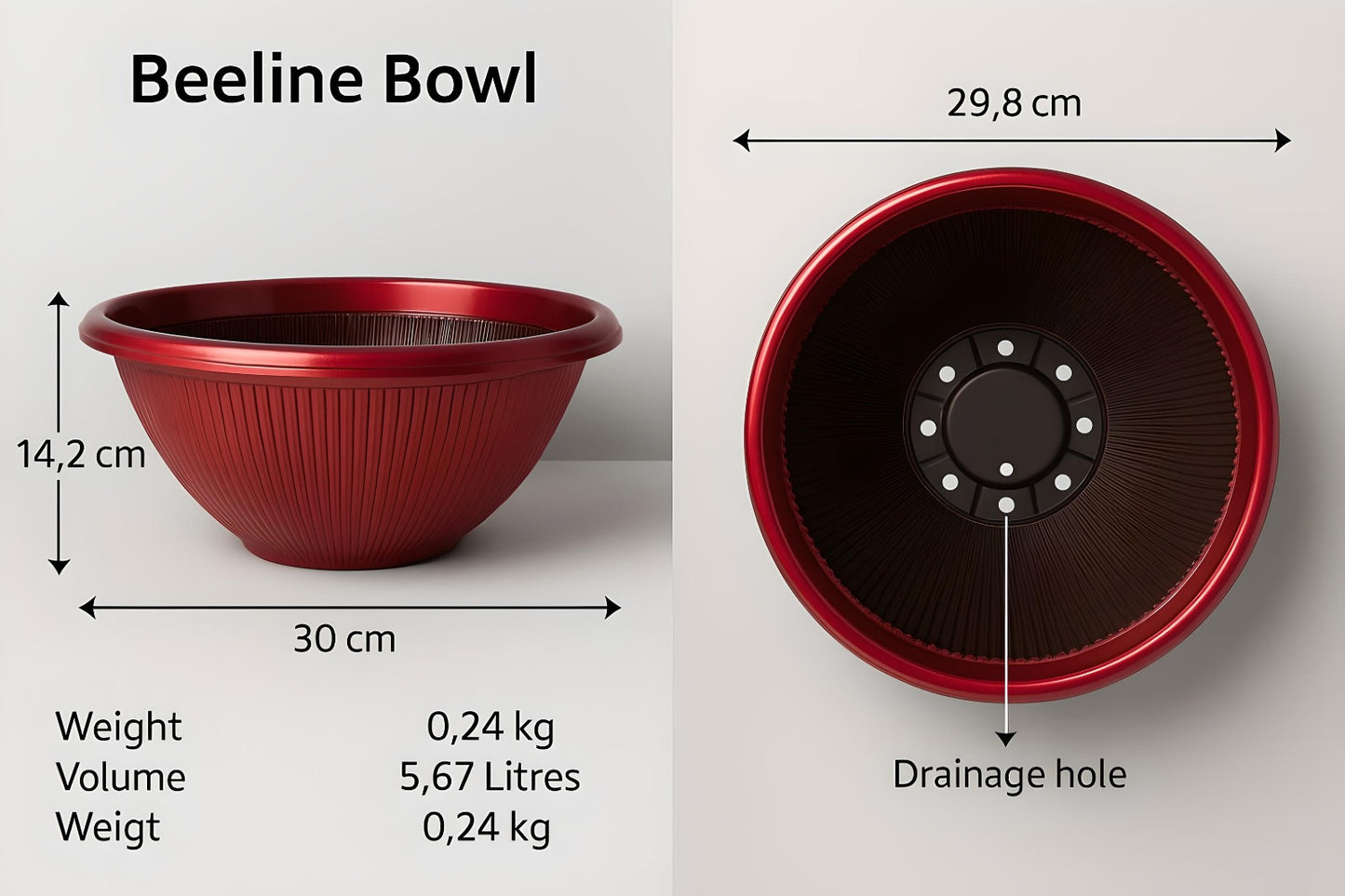 Beeline Bowl Planter 30cm – Round Ribbed Garden Pot with Drainage (Single / Pack of 2)