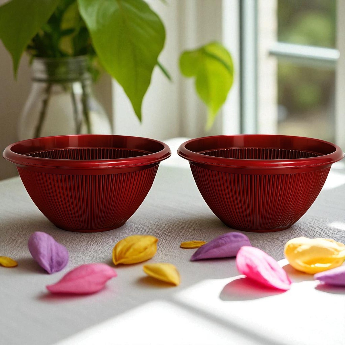 Beeline Bowl Planter 30cm – Round Ribbed Garden Pot with Drainage (Single / Pack of 2)