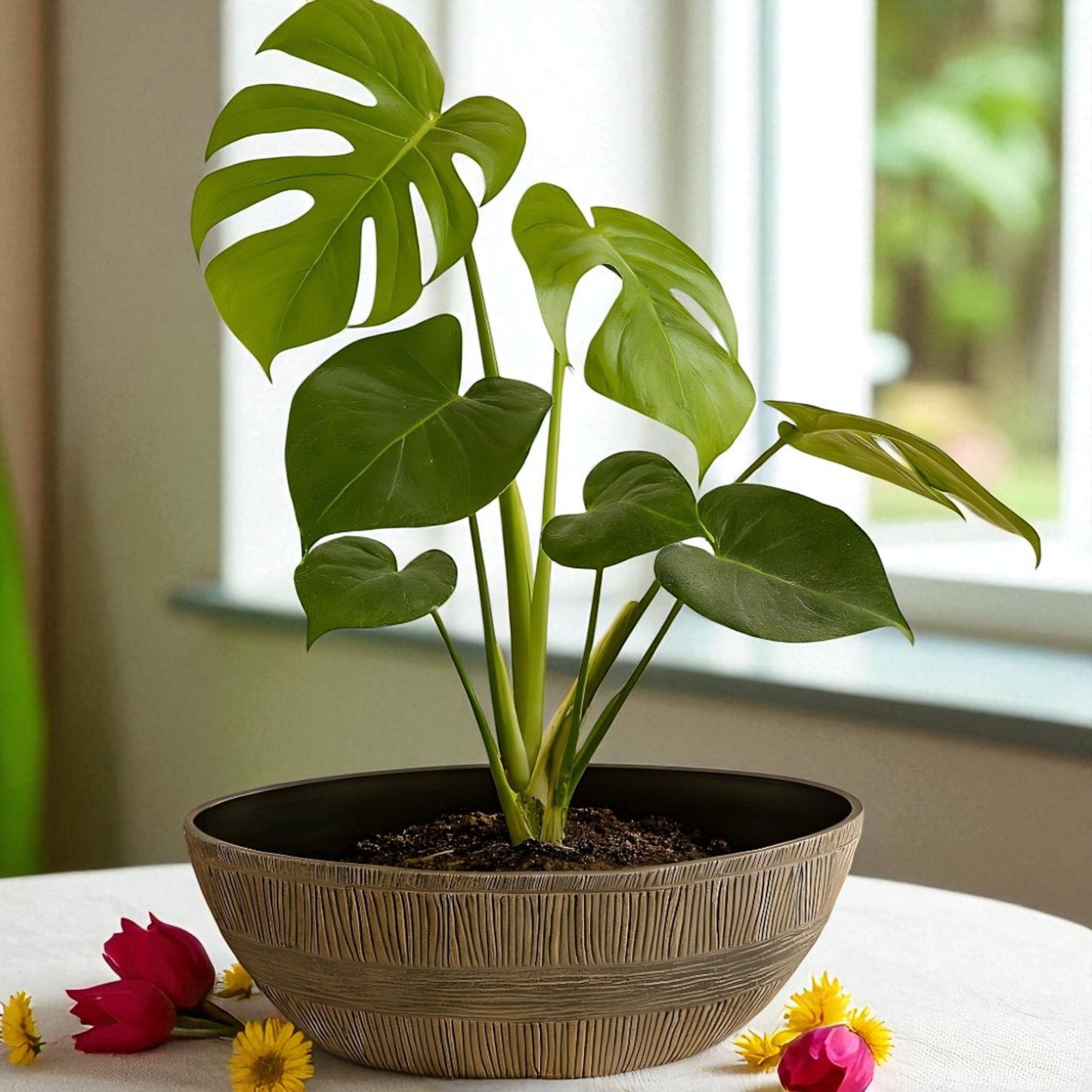 Sand Thatched Oval Bowl Planter 43cm – Bo Oval 17 | Single or Pack of 2
