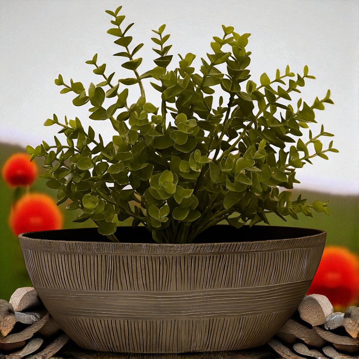 Sand Thatched Oval Bowl Planter 43cm – Bo Oval 17 | Single or Pack of 2