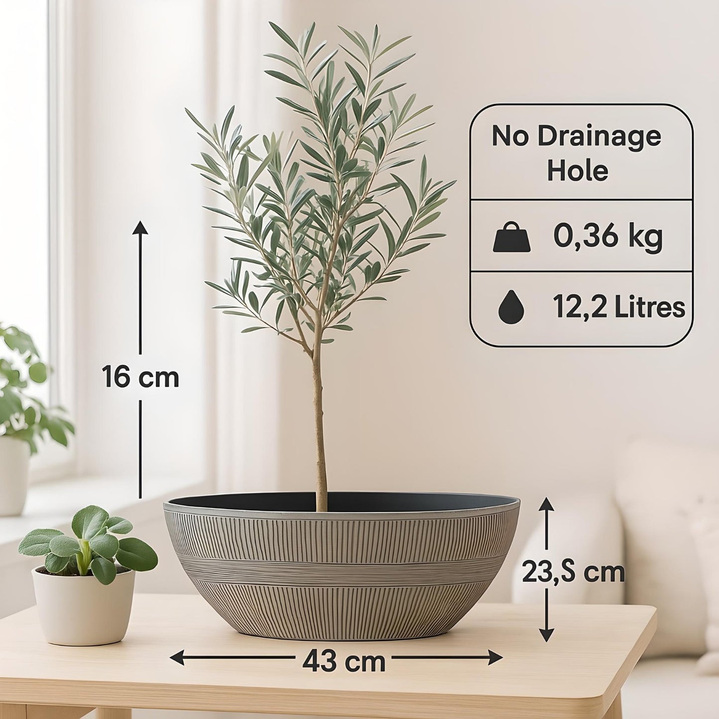 Sand Thatched Oval Bowl Planter 43cm – Bo Oval 17 | Single or Pack of 2