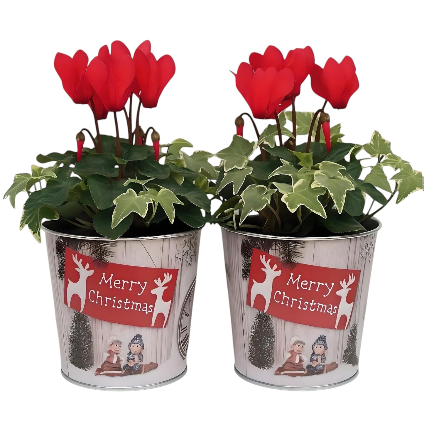 Christmas Tin Pail 15cm – Snow Scene Decorative Buckets (Pack of 2 / Pack of 6)