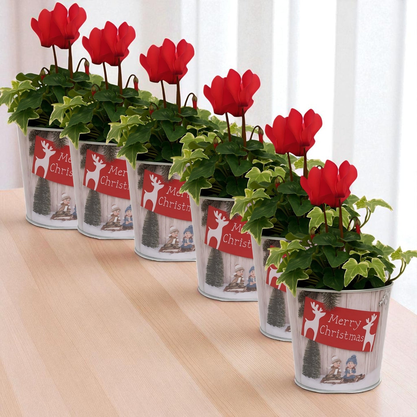Christmas Tin Pail 15cm – Snow Scene Decorative Buckets (Pack of 2 / Pack of 6)