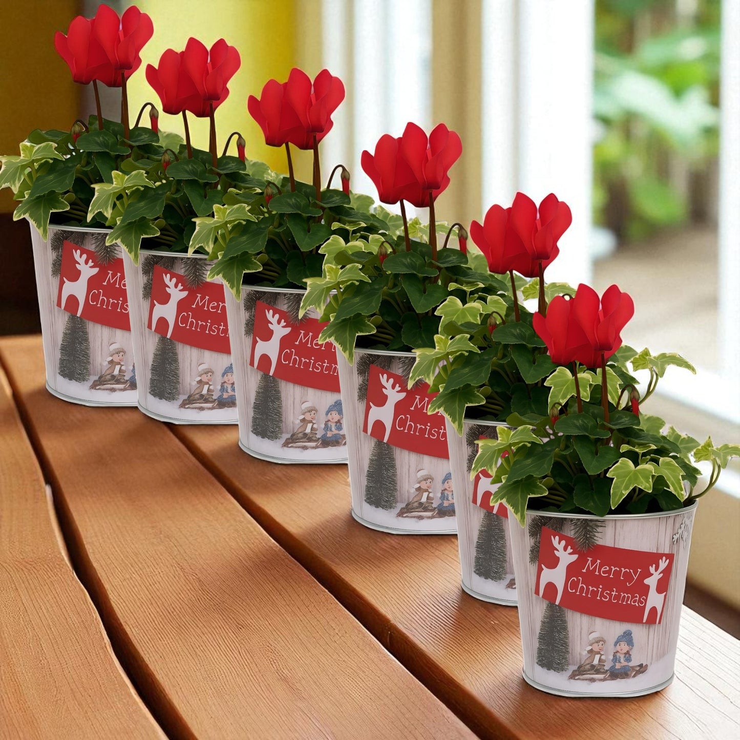 Christmas Tin Pail 15cm – Snow Scene Decorative Buckets (Pack of 2 / Pack of 6)