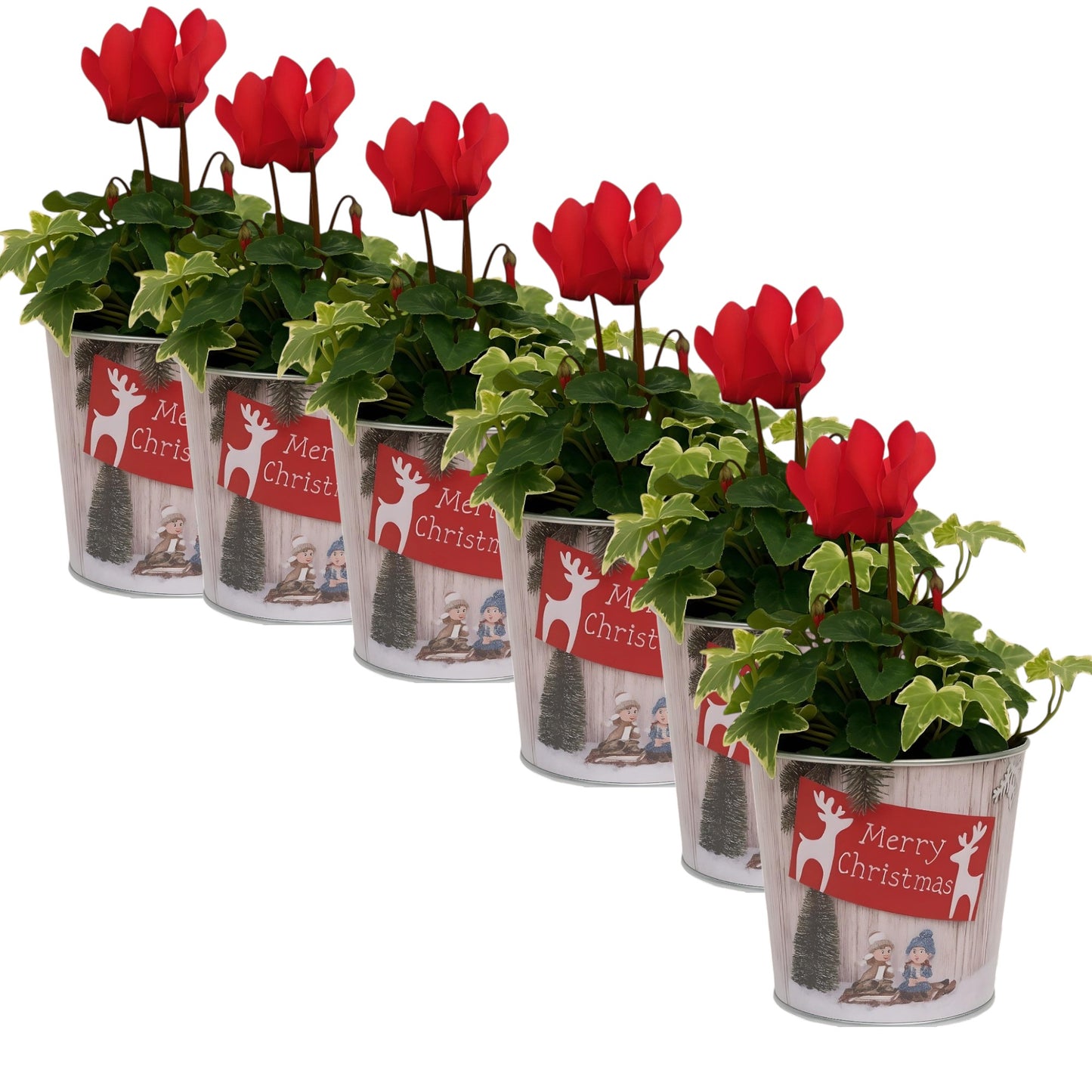 Christmas Tin Pail 15cm – Snow Scene Decorative Buckets (Pack of 2 / Pack of 6)