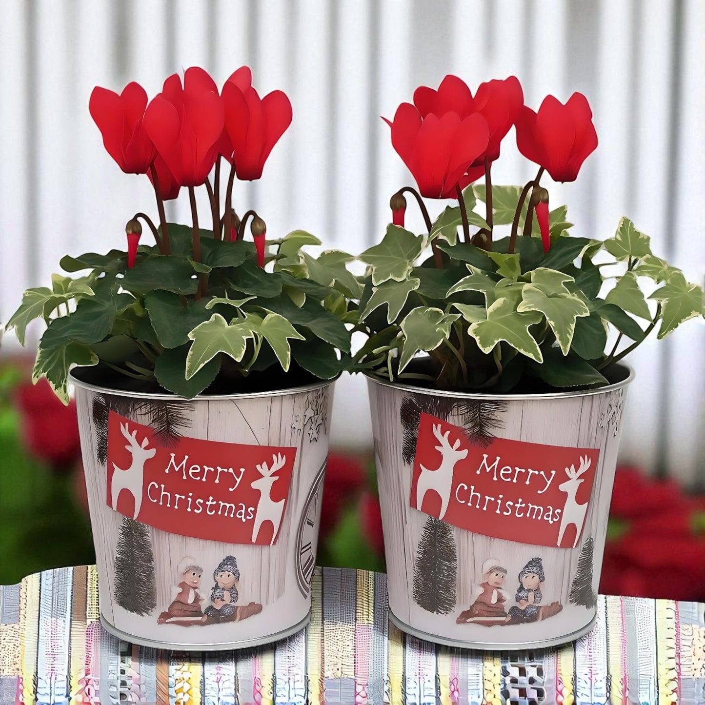 Christmas Tin Pail 15cm – Snow Scene Decorative Buckets (Pack of 2 / Pack of 6)