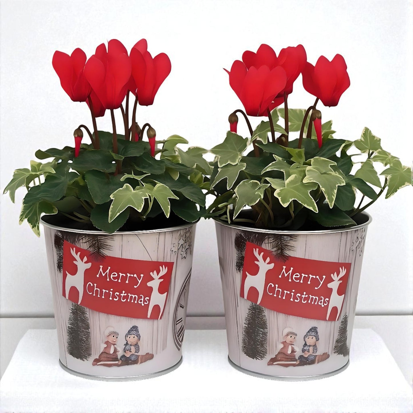 Christmas Tin Pail 15cm – Snow Scene Decorative Buckets (Pack of 2 / Pack of 6)