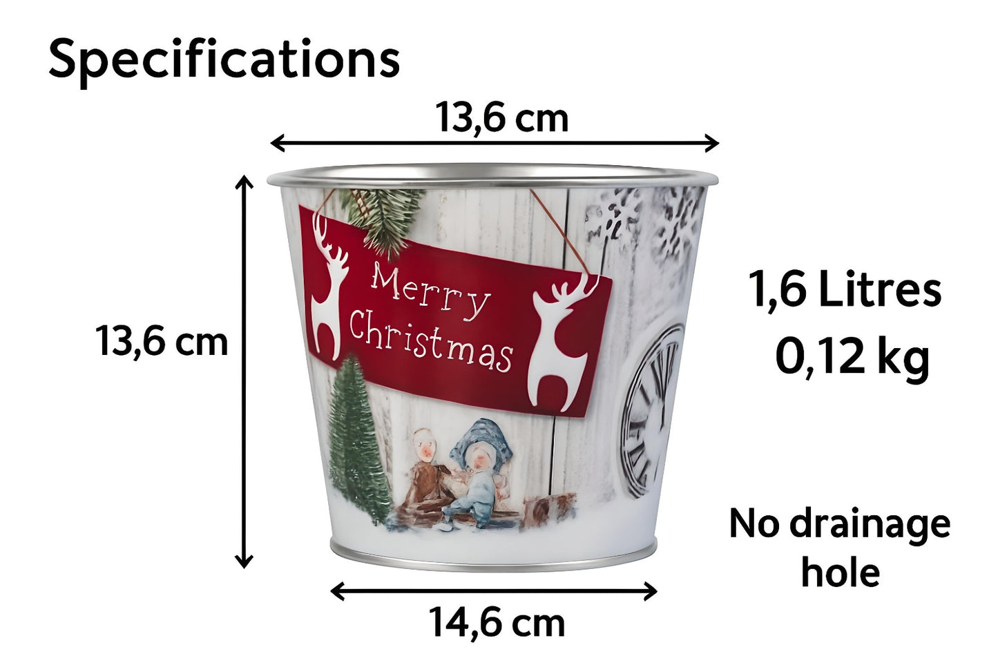 Christmas Tin Pail 15cm – Snow Scene Decorative Buckets (Pack of 2 / Pack of 6)