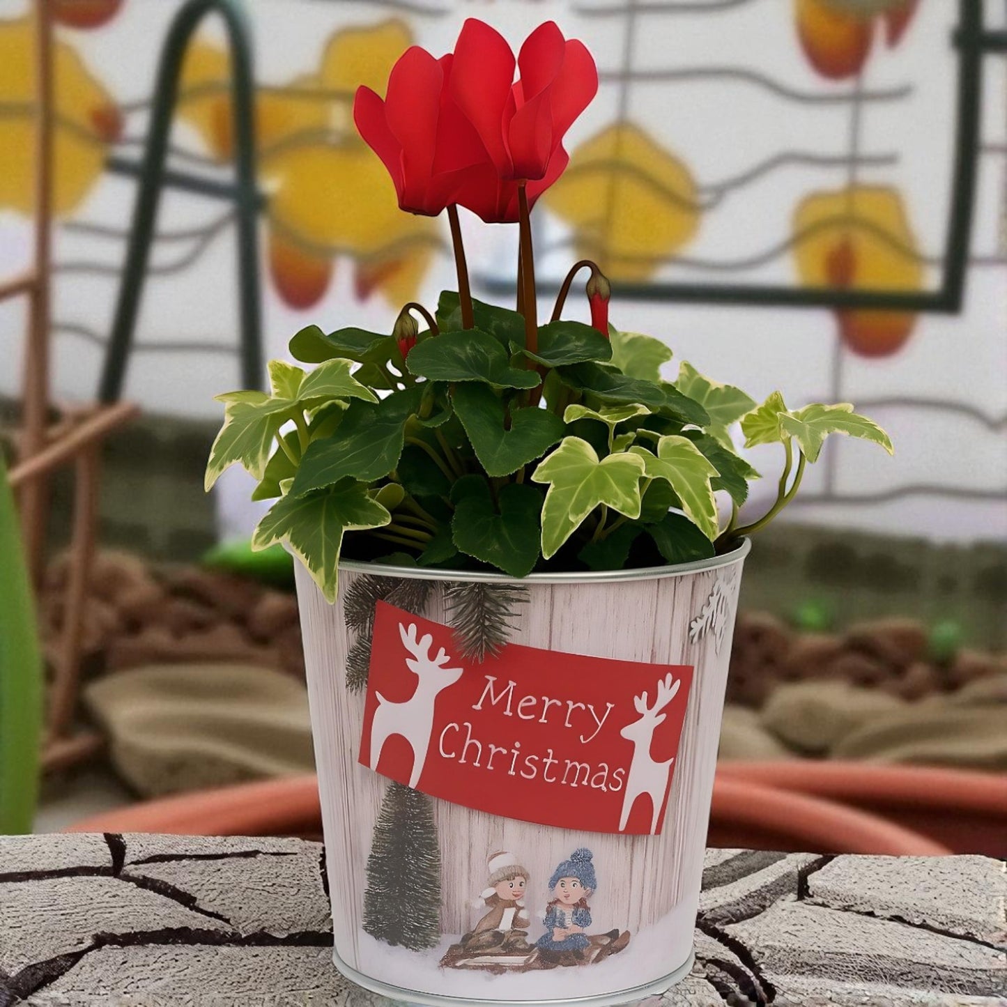 Christmas Tin Pail 15cm – Snow Scene Decorative Buckets (Pack of 2 / Pack of 6)