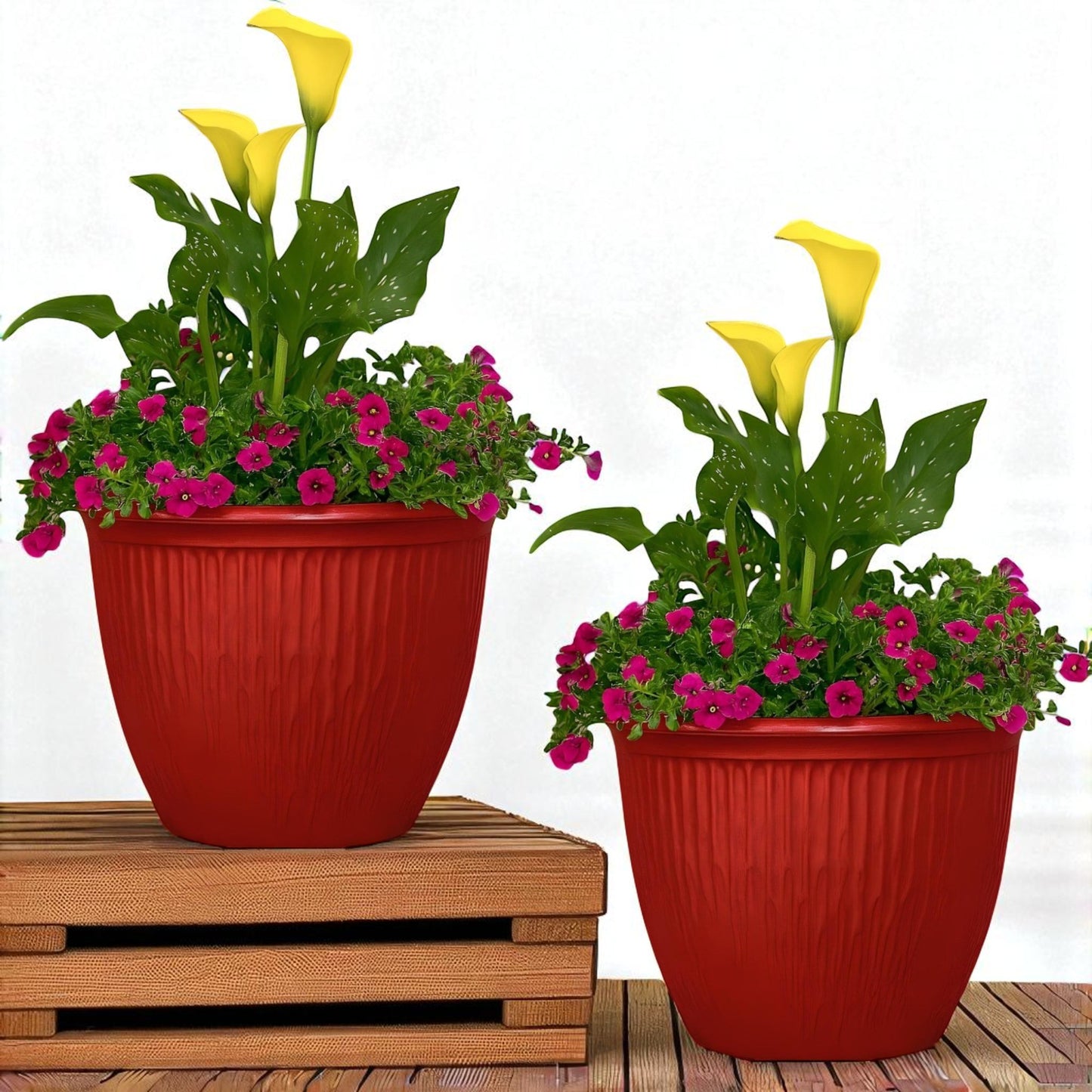 Beeline Bowl 12" High Gloss Red Planter – Modern Round Pot with Drainage Hole