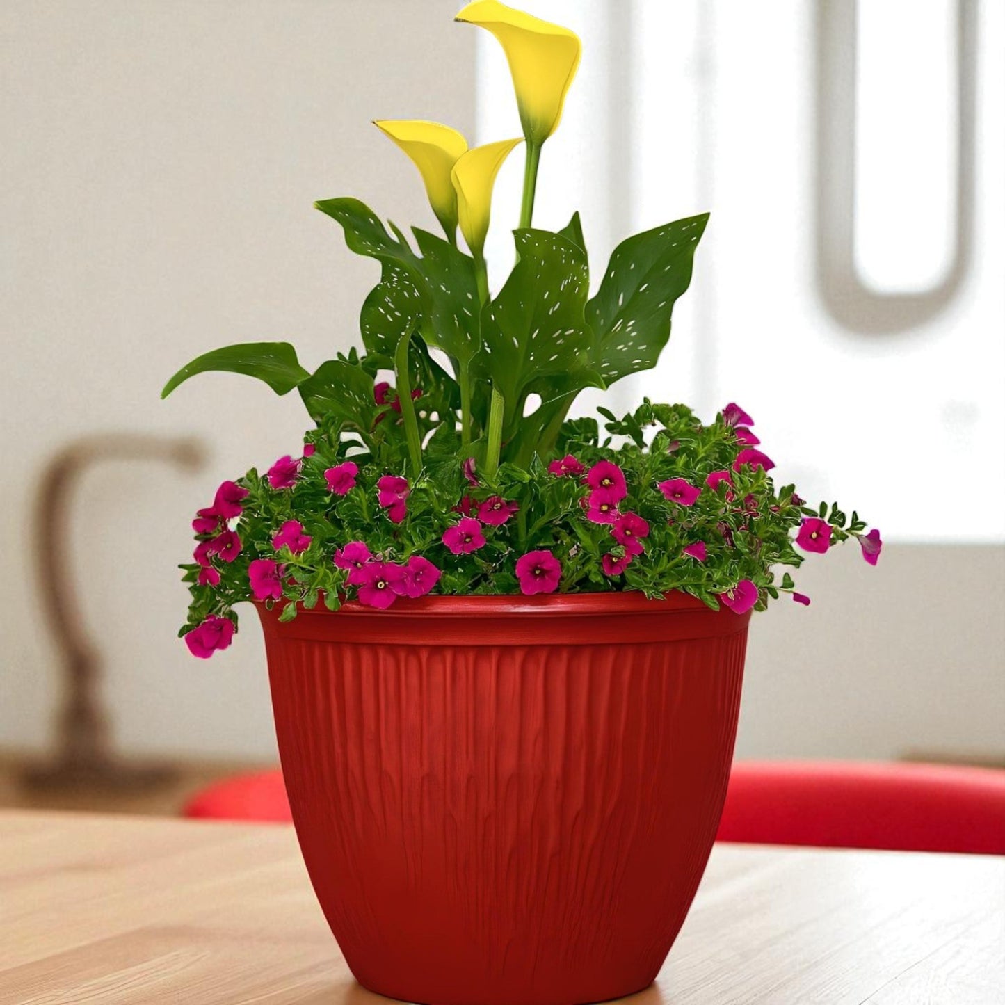 Beeline Bowl 12" High Gloss Red Planter – Modern Round Pot with Drainage Hole