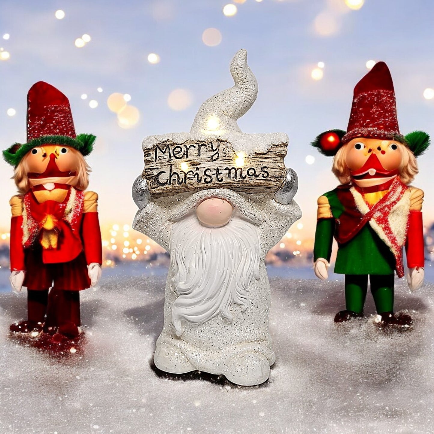 Illuminated LED Christmas Gnome with "Merry Christmas" Sign