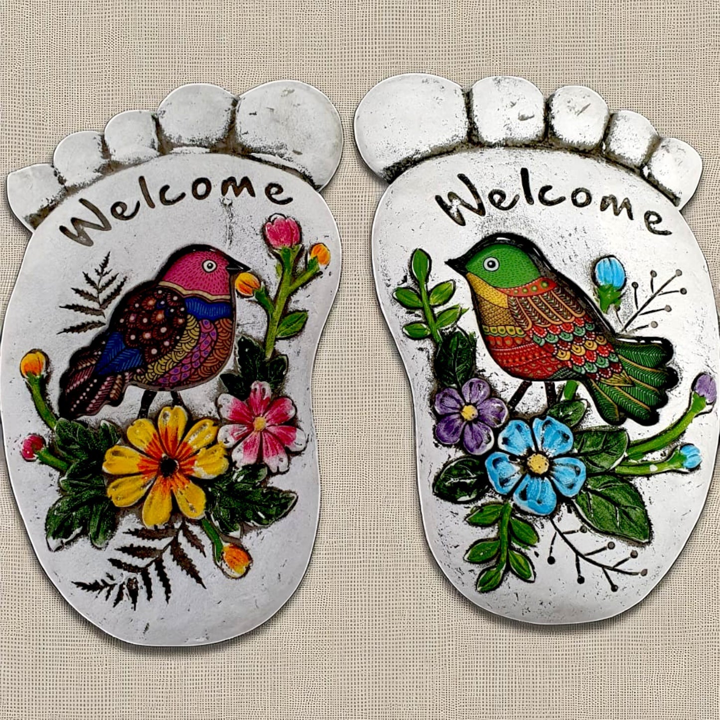 Colorful Welcome Foot Stepping Stones - A Warm Greeting for Your Garden