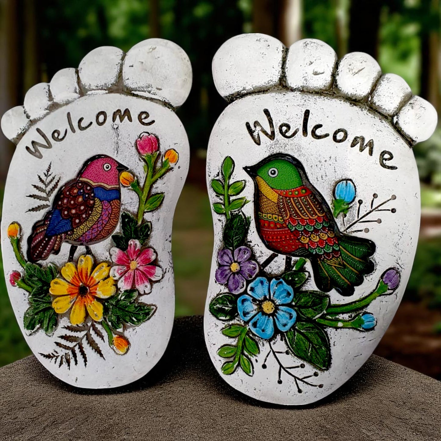 Colorful Welcome Foot Stepping Stones - A Warm Greeting for Your Garden