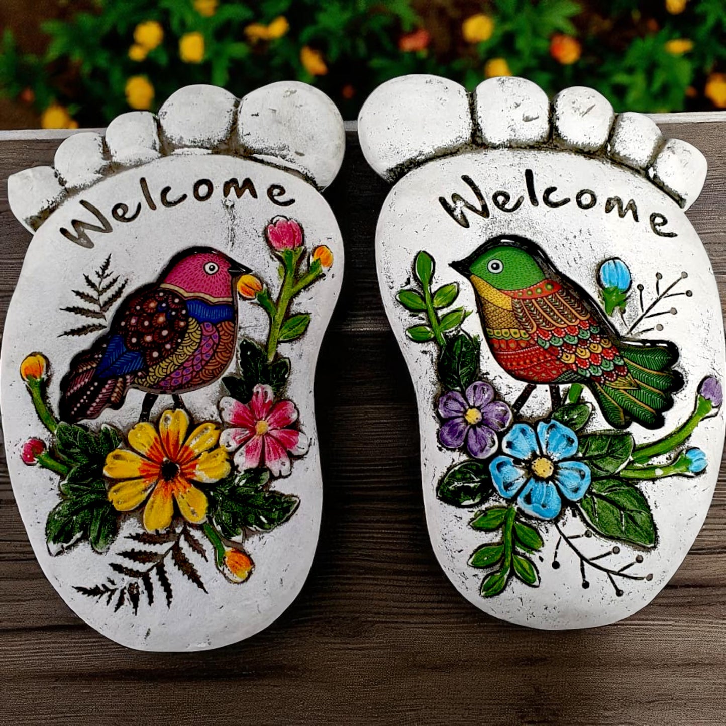 Colorful Welcome Foot Stepping Stones - A Warm Greeting for Your Garden