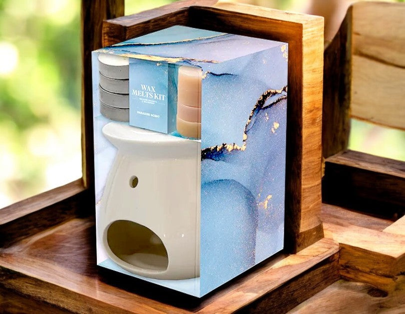 Luxury Wax Melts & Tea Light Burner Kit Home Fragrance Gift Set Relaxing Aromatherapy