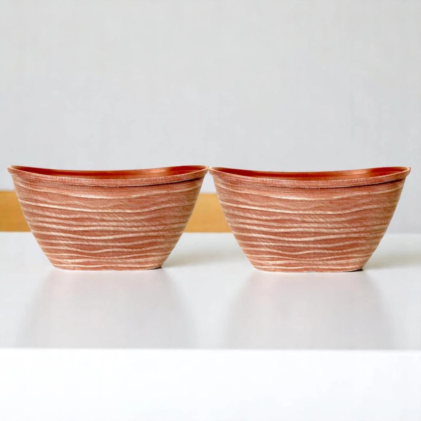 Dune Oval Planter 51cm – Powdered Brick Terracotta Plastic Pot Lightweight Outdoor Garden Planters Single or Multipack (1, 2, 3, 4 Pots)