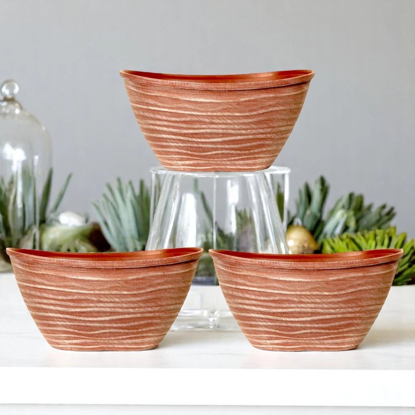 Dune Oval Planter 51cm – Powdered Brick Terracotta Plastic Pot Lightweight Outdoor Garden Planters Single or Multipack (1, 2, 3, 4 Pots)