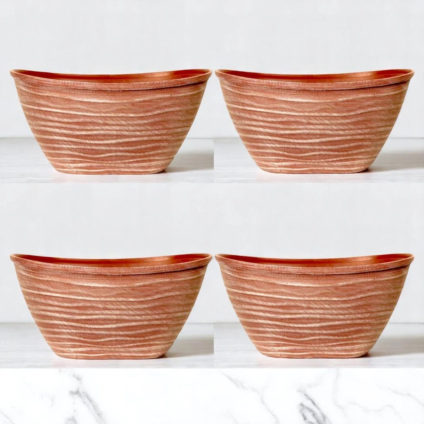 Dune Oval Planter 51cm – Powdered Brick Terracotta Plastic Pot Lightweight Outdoor Garden Planters Single or Multipack (1, 2, 3, 4 Pots)