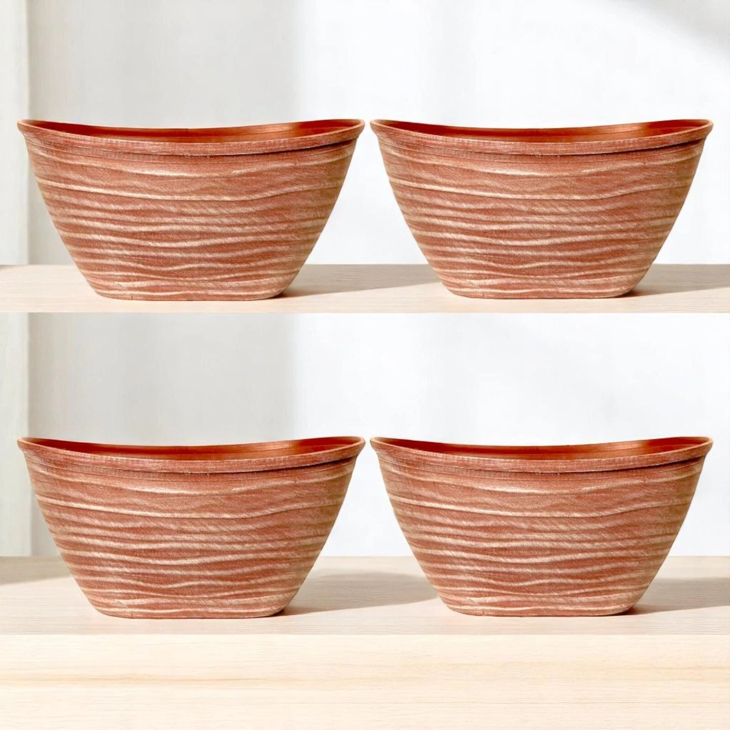 Dune Oval Planter 51cm – Powdered Brick Terracotta Plastic Pot Lightweight Outdoor Garden Planters Single or Multipack (1, 2, 3, 4 Pots)