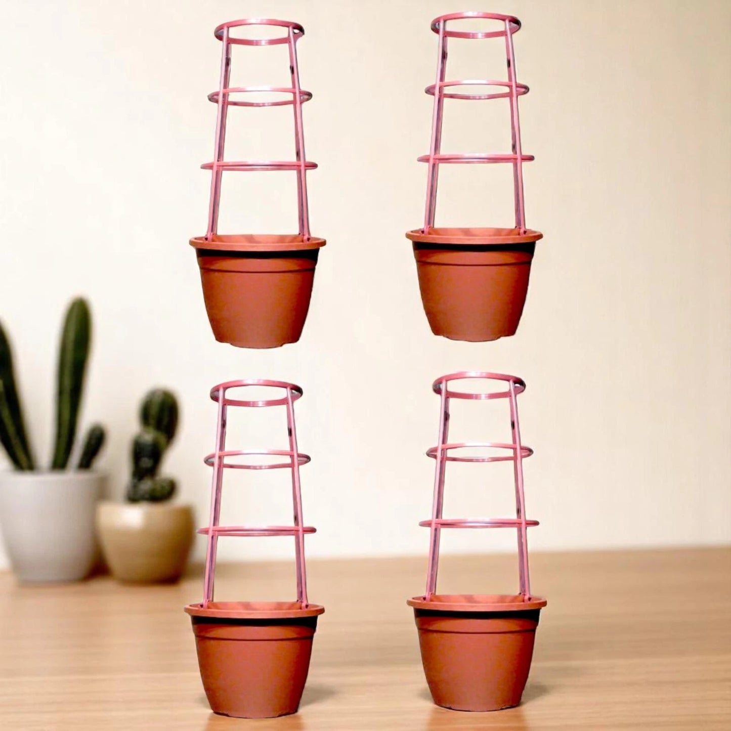 Bella 30cm Plastic Cage Planter – Terracotta Brown Pot with Support | 1/2/4 Pack