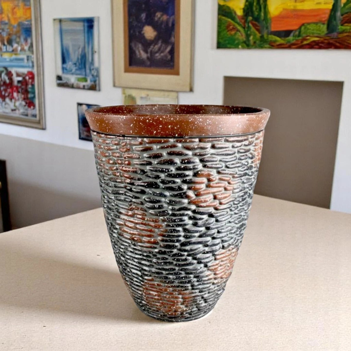 Rustic Stone Look Planter 45.6cm Tall – Brown Resin Pot | 1/2/4 Pack Options