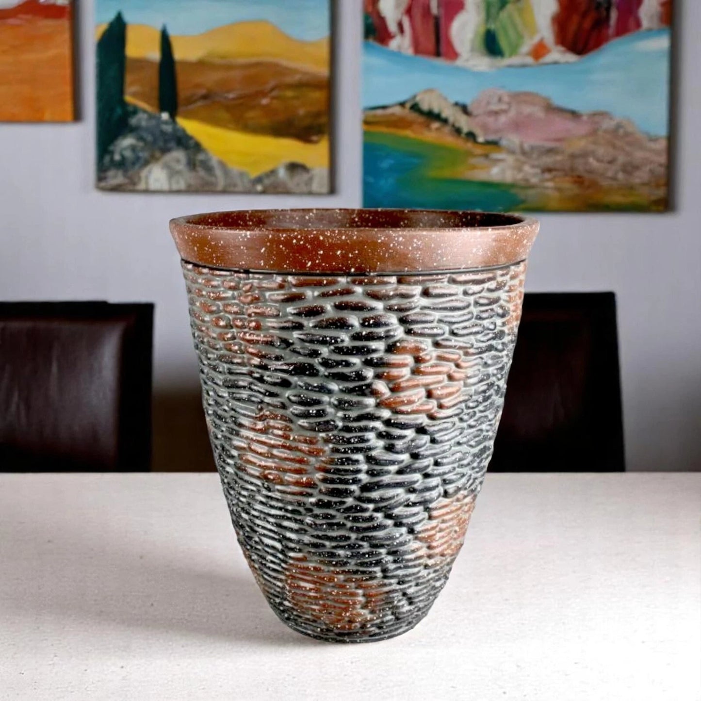 Rustic Stone Look Planter 45.6cm Tall – Brown Resin Pot | 1/2/4 Pack Options