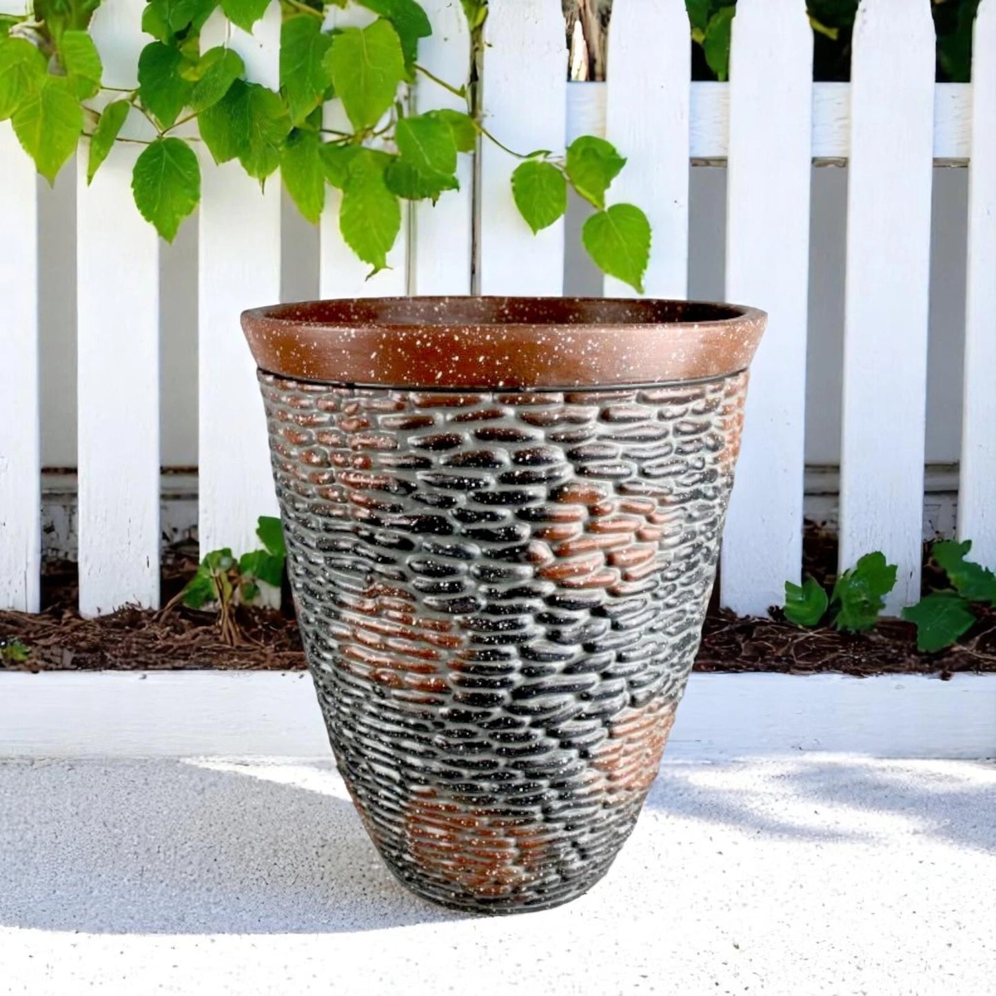 Rustic Stone Look Planter 45.6cm Tall – Brown Resin Pot | 1/2/4 Pack Options
