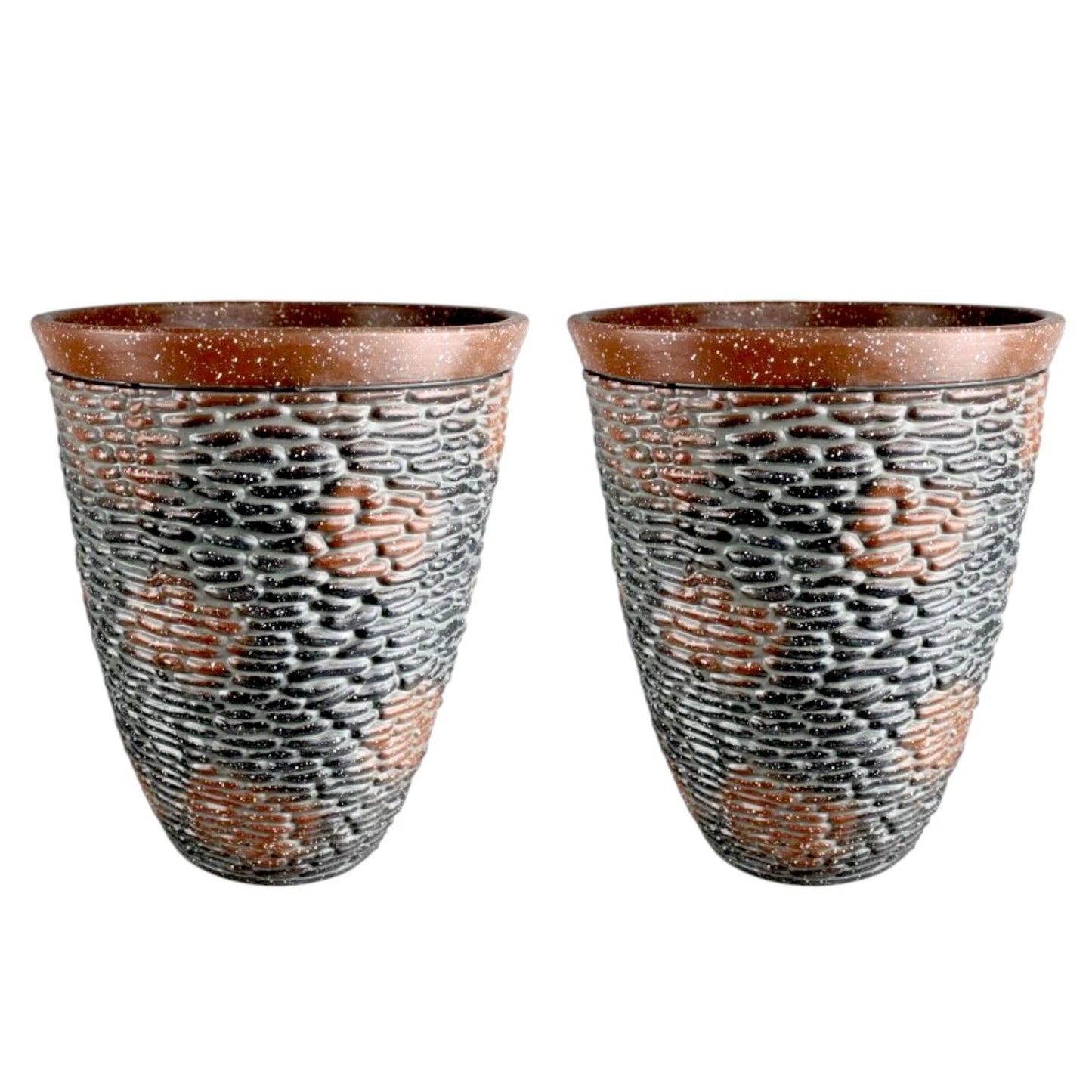 Rustic Stone Look Planter 45.6cm Tall – Brown Resin Pot | 1/2/4 Pack Options