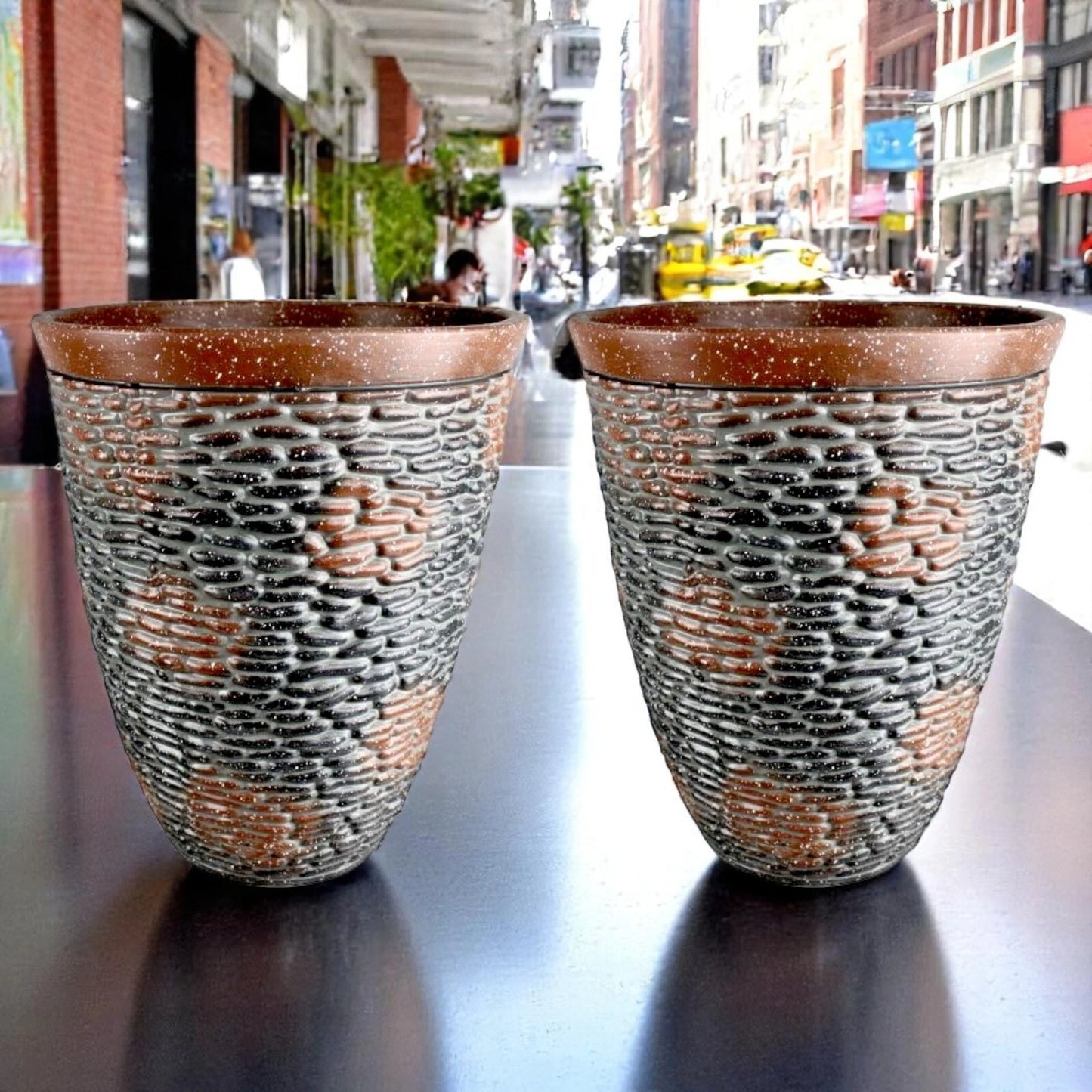 Rustic Stone Look Planter 45.6cm Tall – Brown Resin Pot | 1/2/4 Pack Options