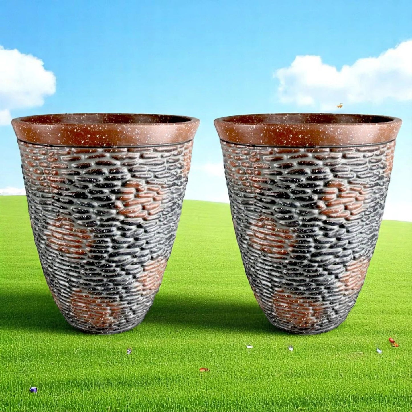 Rustic Stone Look Planter 45.6cm Tall – Brown Resin Pot | 1/2/4 Pack Options