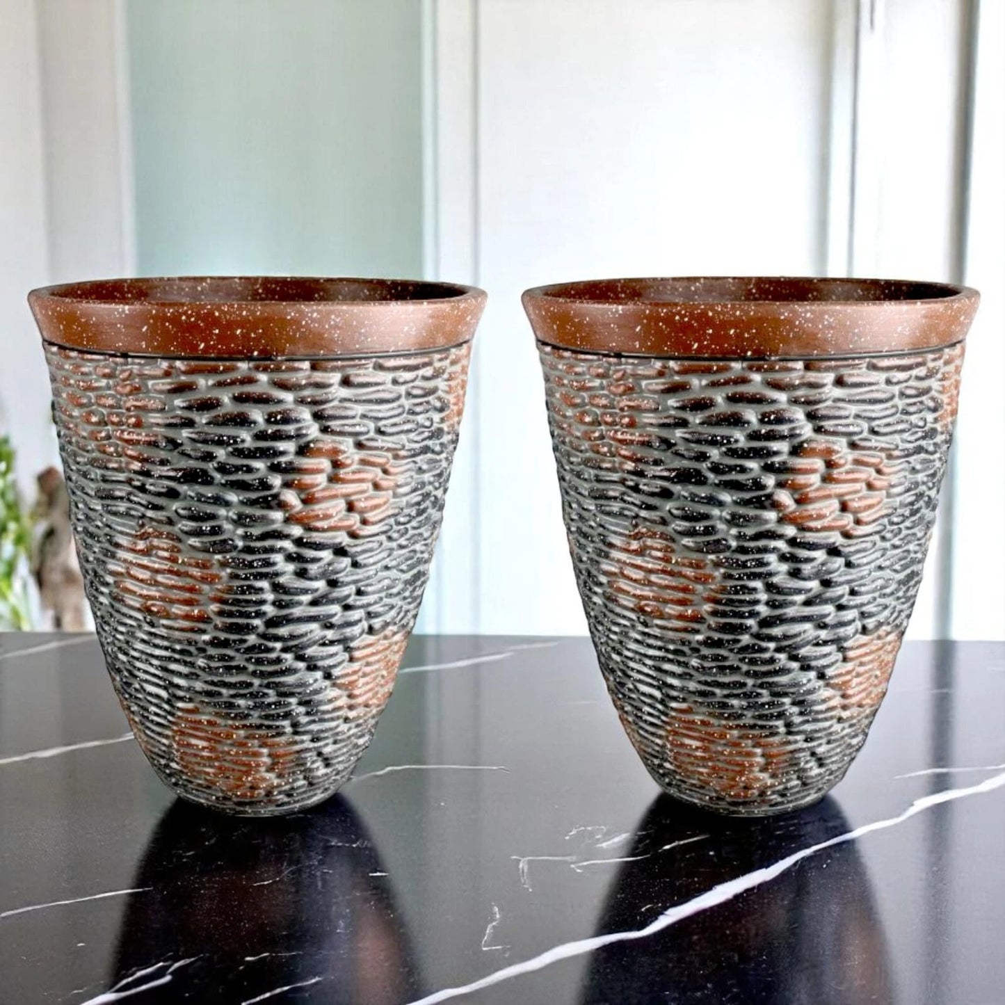 Rustic Stone Look Planter 45.6cm Tall – Brown Resin Pot | 1/2/4 Pack Options
