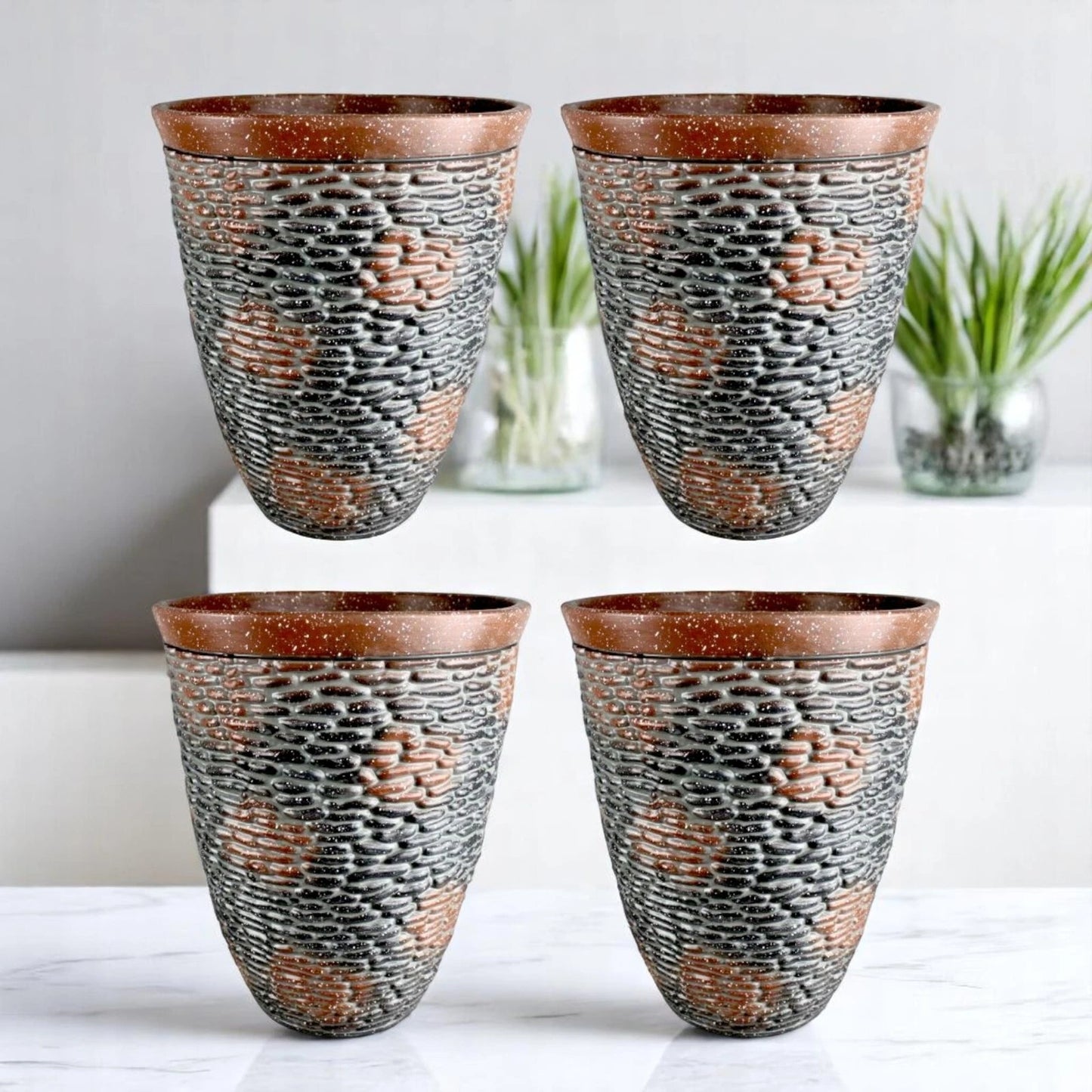 Rustic Stone Look Planter 45.6cm Tall – Brown Resin Pot | 1/2/4 Pack Options