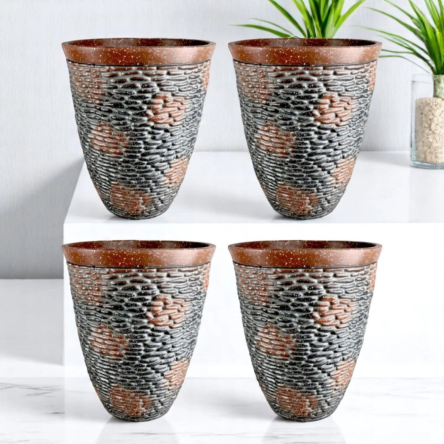 Rustic Stone Look Planter 45.6cm Tall – Brown Resin Pot | 1/2/4 Pack Options