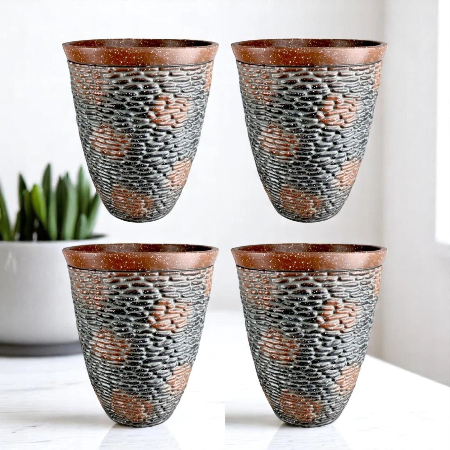 Rustic Stone Look Planter 45.6cm Tall – Brown Resin Pot | 1/2/4 Pack Options