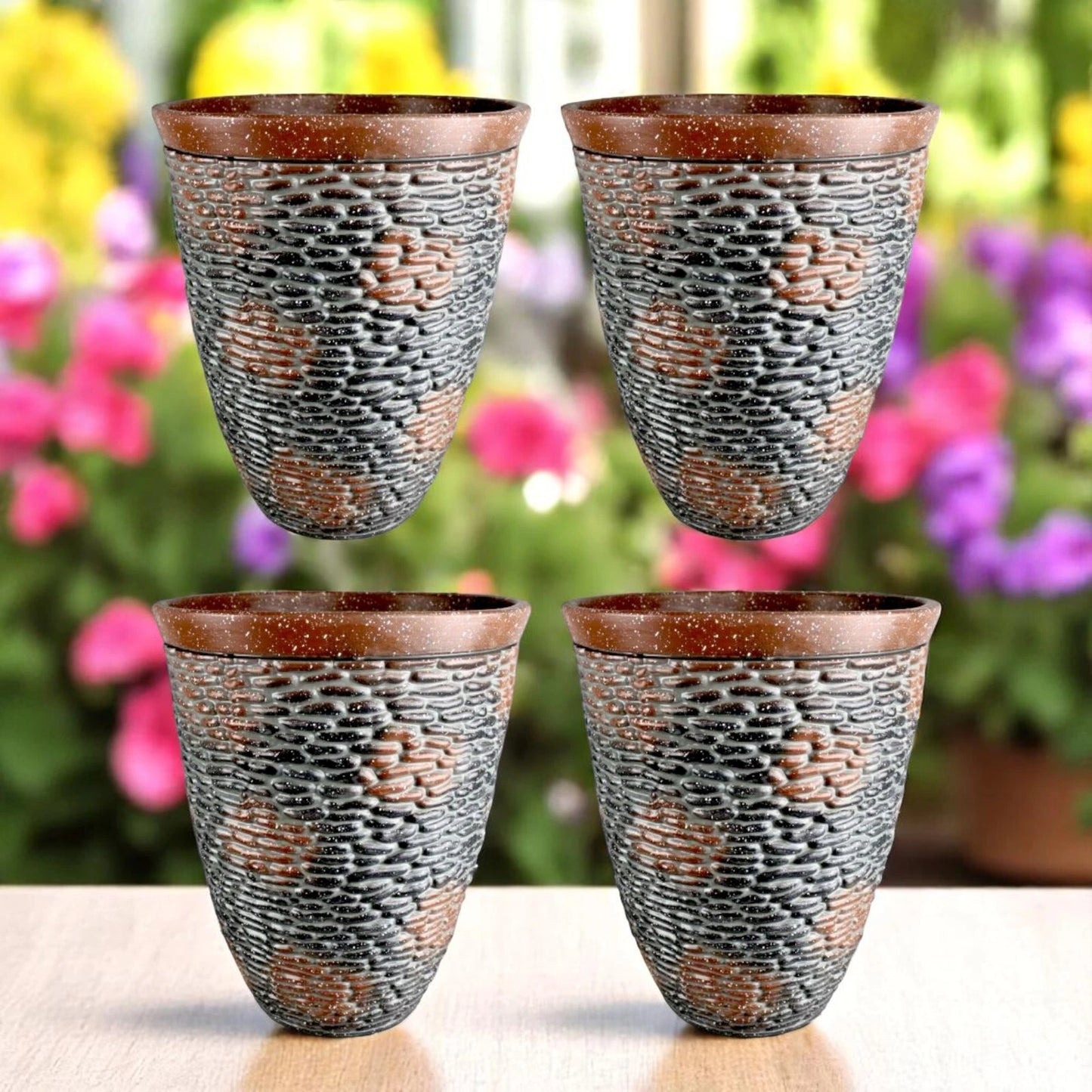 Rustic Stone Look Planter 45.6cm Tall – Brown Resin Pot | 1/2/4 Pack Options