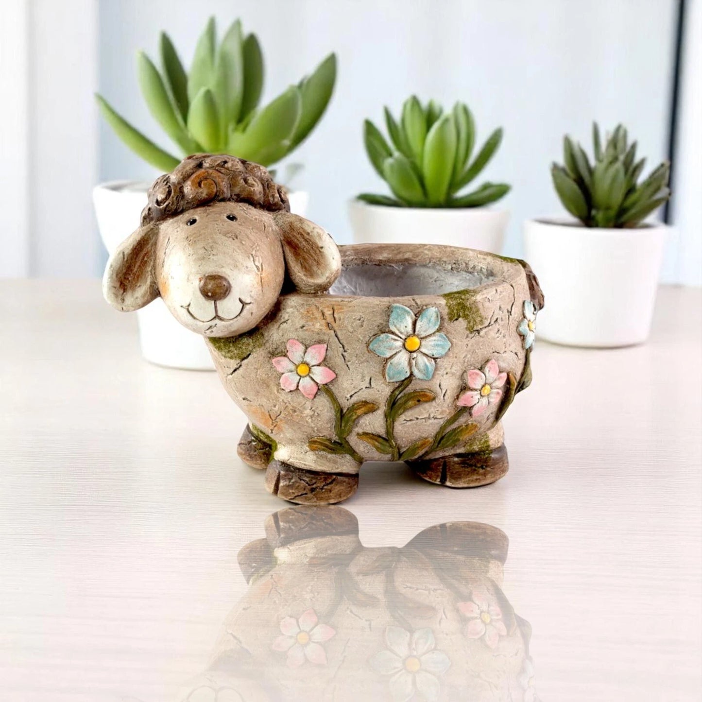 Concrete Sheep Planter 33.5cm – Flower Design Garden Pot | Indoor/Outdoor Decor