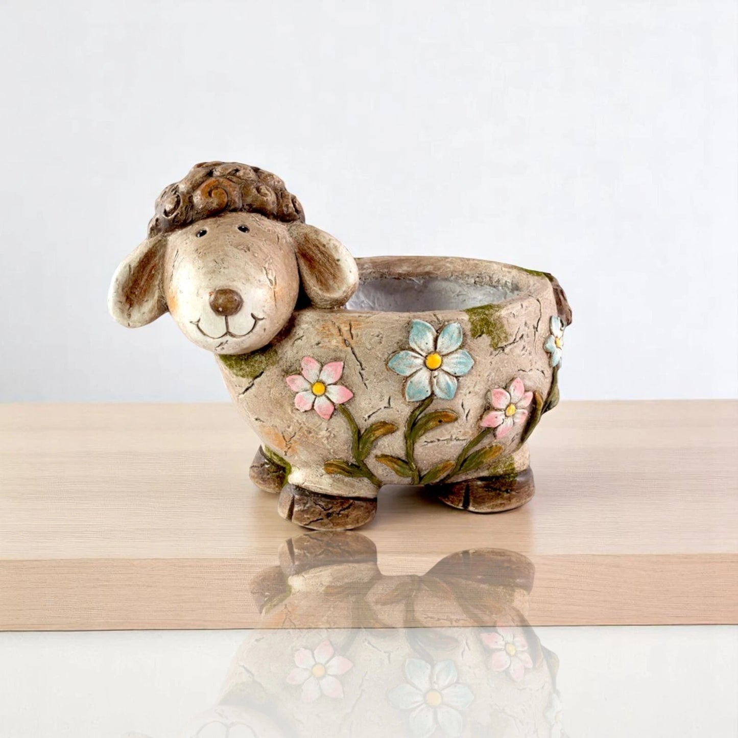 Concrete Sheep Planter 33.5cm – Flower Design Garden Pot | Indoor/Outdoor Decor