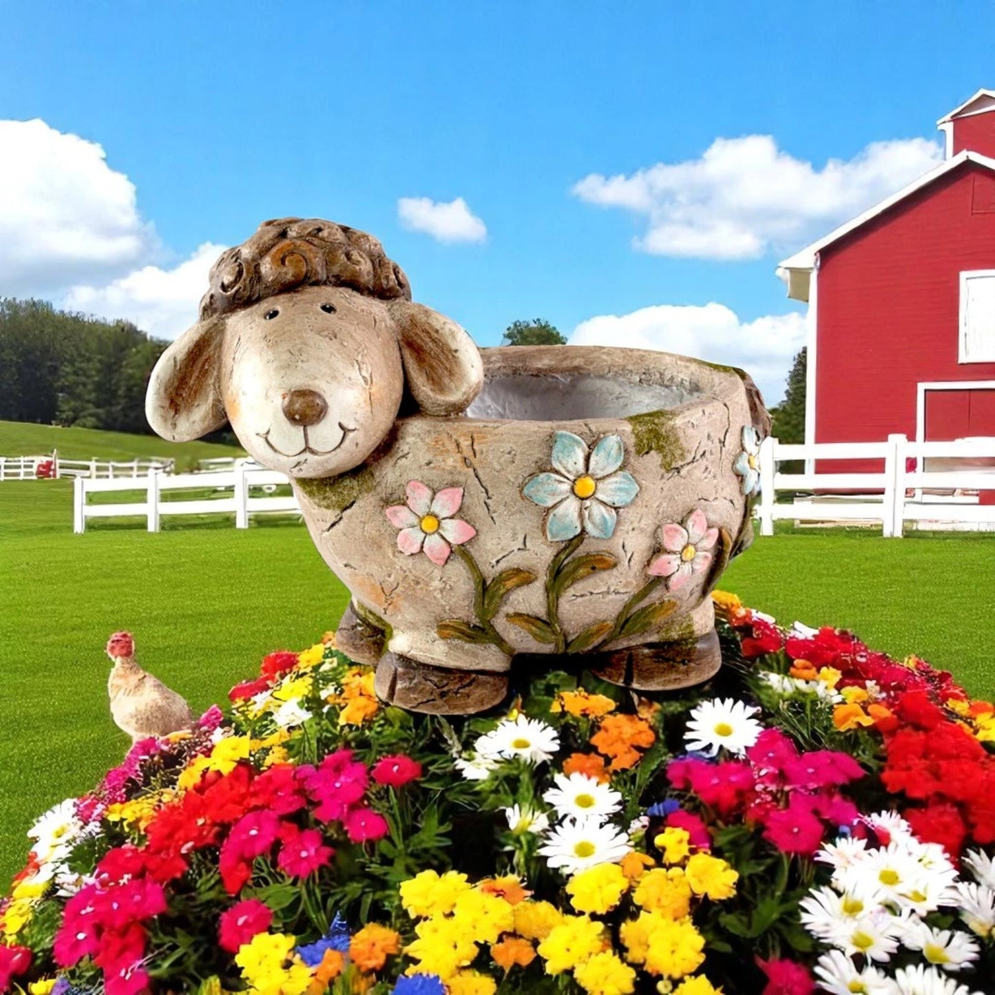 Concrete Sheep Planter 33.5cm – Flower Design Garden Pot | Indoor/Outdoor Decor