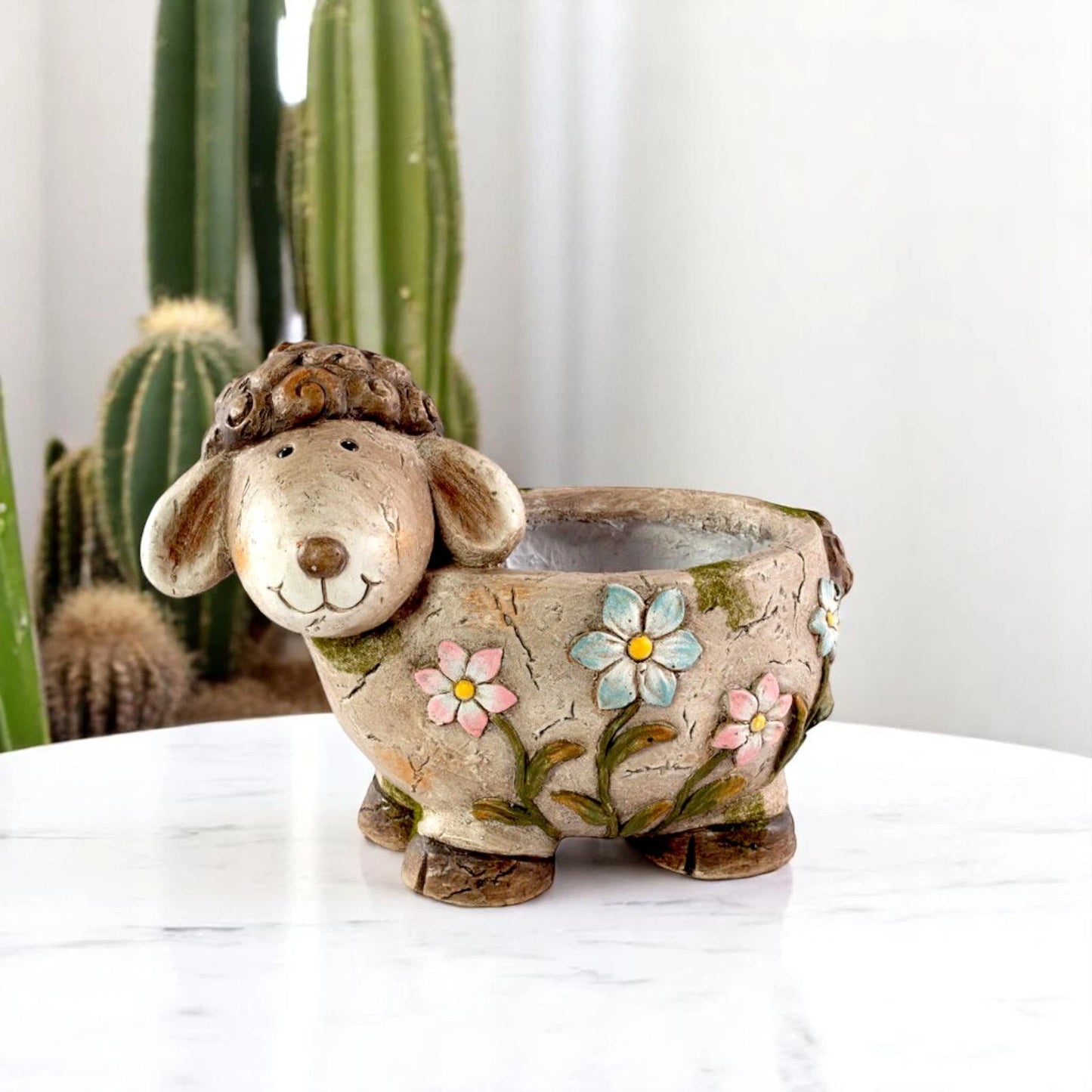 Concrete Sheep Planter 33.5cm – Flower Design Garden Pot | Indoor/Outdoor Decor