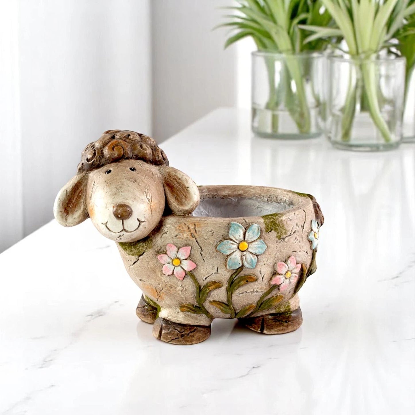 Concrete Sheep Planter 33.5cm – Flower Design Garden Pot | Indoor/Outdoor Decor