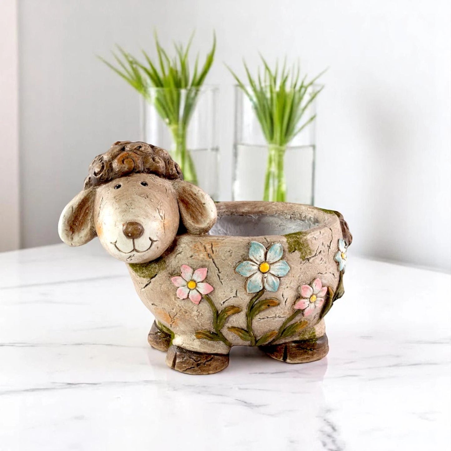 Concrete Sheep Planter 33.5cm – Flower Design Garden Pot | Indoor/Outdoor Decor