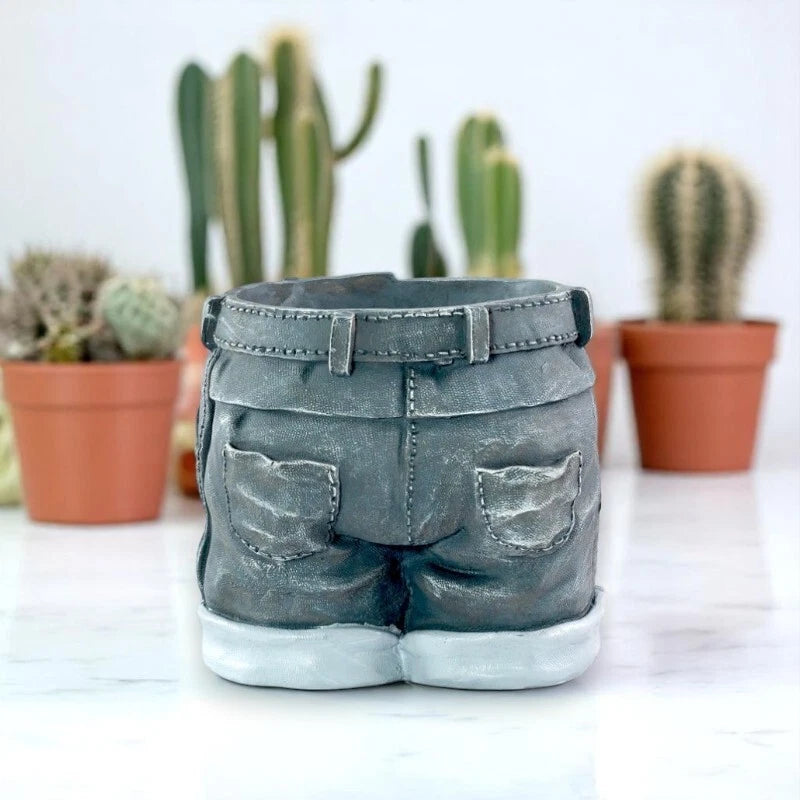 Novelty Denim Shorts Plant Pot Fun Jeans-Shaped Garden Planter – 22cm Tall